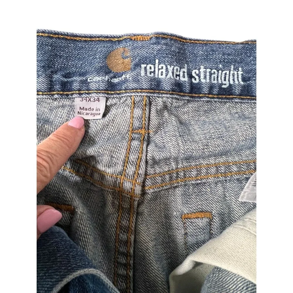 Carhartt Mens Blue Denim Straight Fit Jeans Relaxed Fit 34x34 Pants RN 14806 - Picture 7 of 15